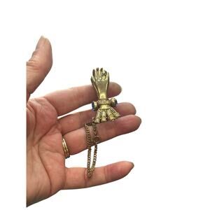 Vintage 1930s Glove Clip Holder Clasped Hands Blue Rhinestone Figural Chain